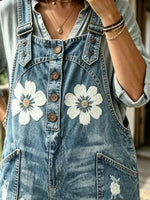 Women's Vintage Floral Washed Denim Overalls