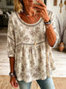 Retro Floral Pattern Art Print Casual Hollow Short Sleeve Cotton Linen Shirt