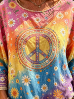 Women's Tie-Dye Daisy Peace Print Blouse
