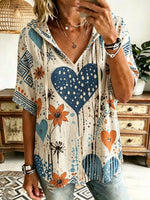 Women Polka Dot Heart Floral Hand-Drawn Art Print Hooded Short