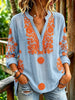 Vintage Elegant Color Blocked Pattern Print Long Sleeve Shirt