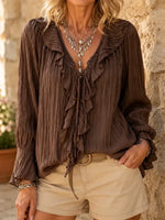 Women's Crinkled Ruffle Tie-Front Blouse