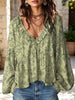 Women's Floral Pattern Art Print Ruffle Casual Long Sleeve Cotton Linen Shirt