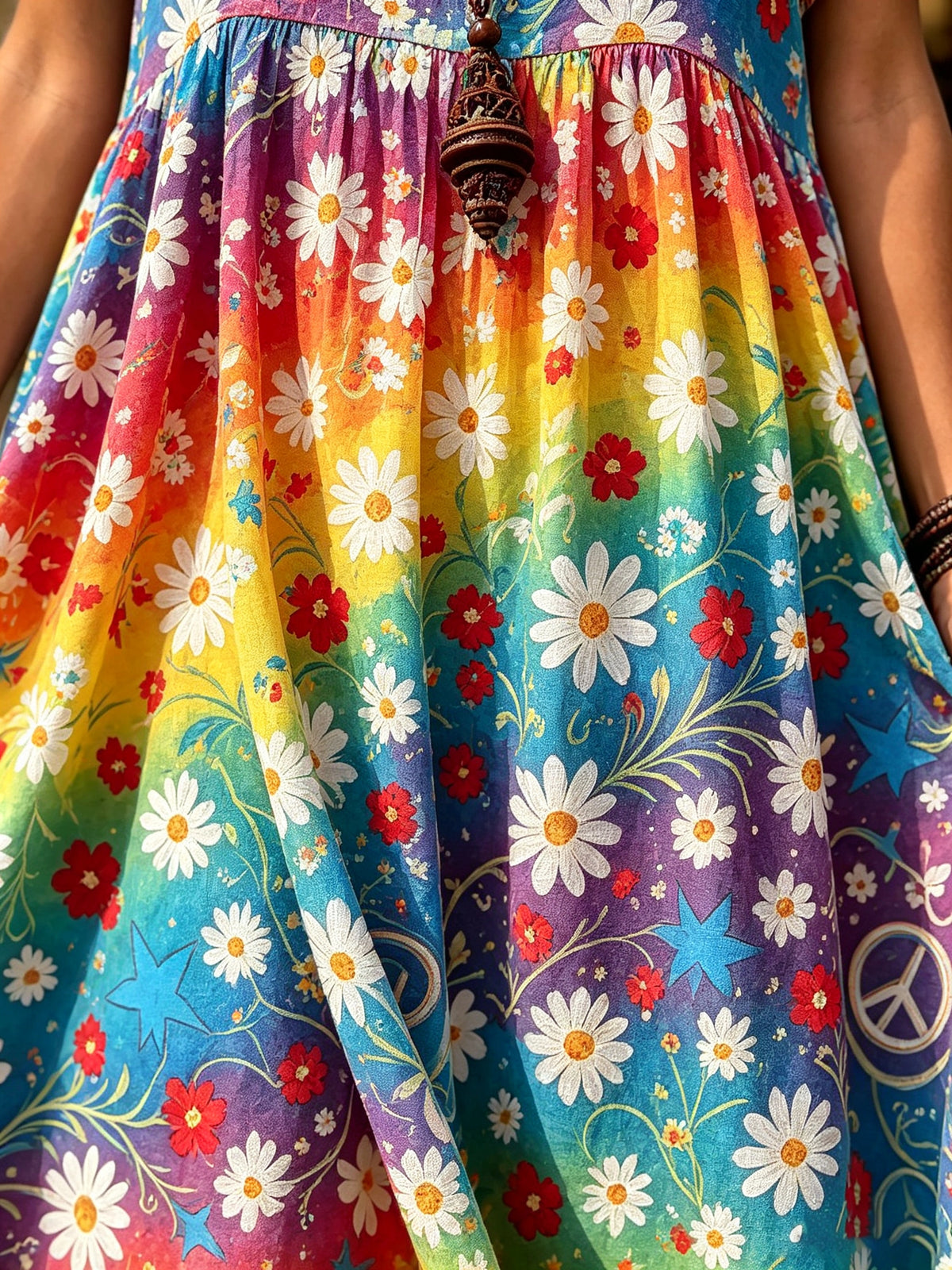Women's Tie-Dye Daisy Peace Print Maxi Dress