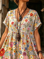 Women Oil Painting Floral All Over Print Maxi Dress