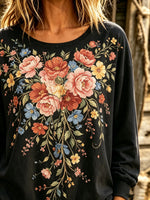 Women's Vintage Floral Bouquet Print Long Sleeve Top