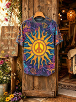 Unisex Sun Peace Sign Retro Art Print Short Sleeve T-Shirt