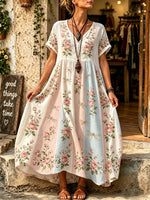 Women's Pastel Rose Dragonfly Print Maxi Dress