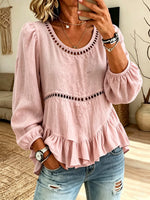 Women's Cutout Eyelet Peplum Blouse