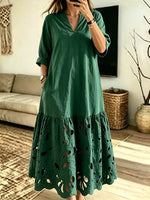 Women's Solid Hollow Out Art V-Neck Loose Maxi Dress