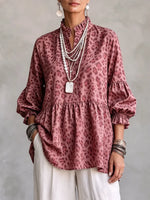 Retro Leopard Art Pattern Print Ruffle Casual Stylish Cotton Linen Shirt