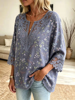 Women's Botanical Crochet Cutout Blouse
