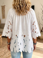 Women’s Boho Floral Cutout V-Neck 3/4 Sleeve Blouse