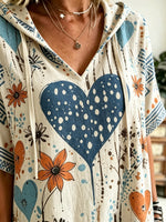 Women Polka Dot Heart Floral Hand-Drawn Art Print Hooded Short