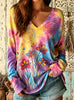 Women's Abstract Floral Tie-Dye Print V-Neck Top