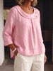 Elegant Round Collar Stylish 3/4 Sleeve Art Casual Cotton Linen Shirt