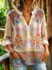 Vintage Elegant Color Blocked Pattern Print Long Sleeve Shirt