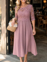 Women's Lace Chiffon Midi Dress