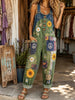 Women's Sunflower Peace Patchwork Print Overalls