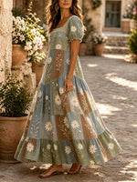 Women's Daisy Patchwork Square-Neck Maxi Dress