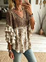 Women’s Leopard Floral Patchwork Ruffle Top