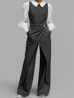 Women's Round Neck Sleeveless Casual Loose Denim Wide-leg Jumpsuit