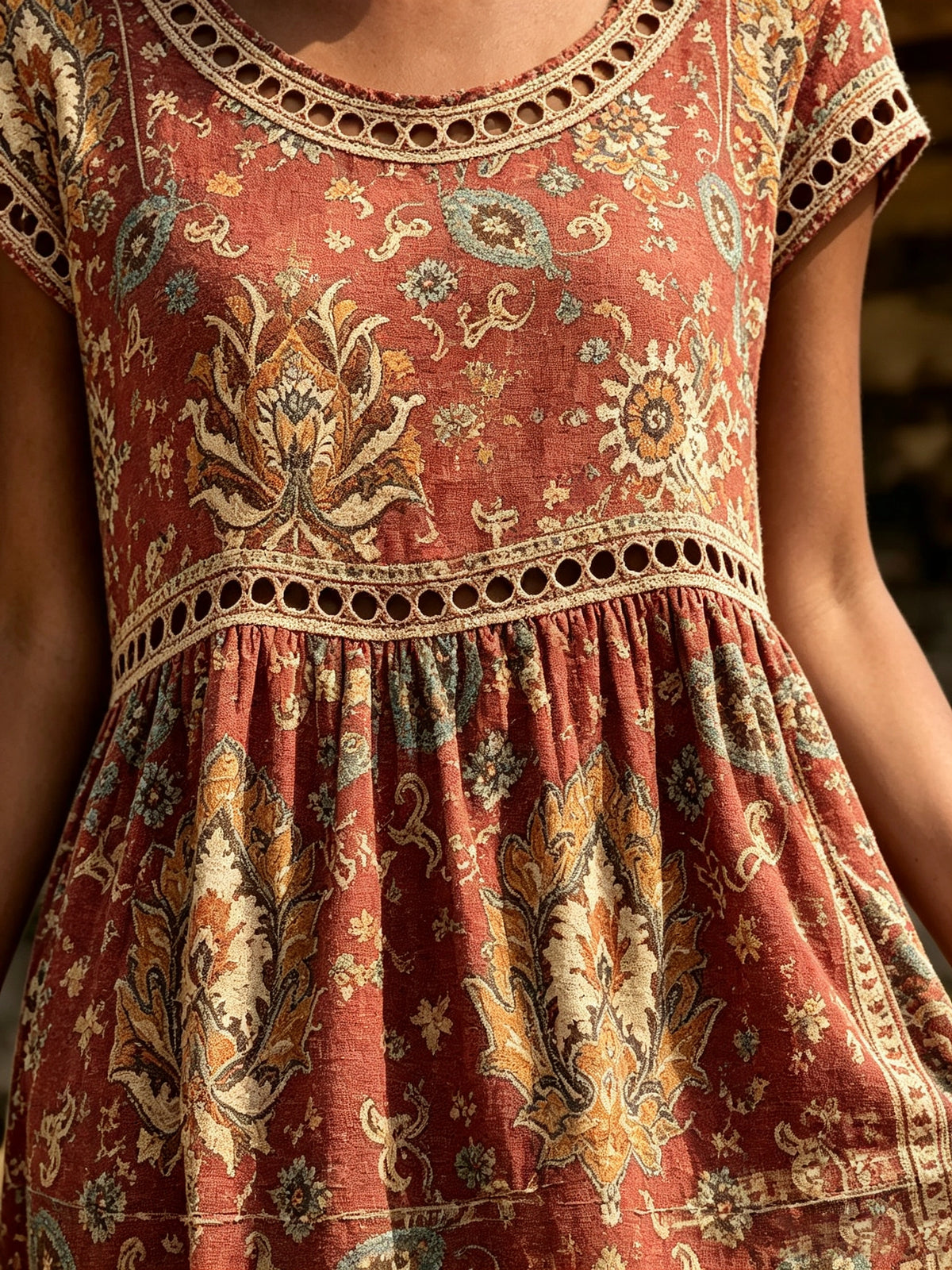 Women's Eyelet Cutout Vintage Midi Dress