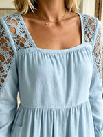 Women's Crochet Cutout Yoke Midi Dress