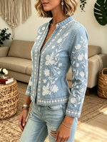 Women's Floral Embroidered Denim Shirt