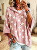 Women White Polka Dot Print Hooded Short Sleeve Knit Top