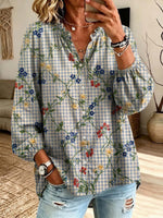 Retro Floral Pattern Art Print Casual Long Sleeve Cotton Linen Shirt