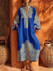 Retro Ethnic Pattern Art Print Casual Stand Collar Cotton Linen Maxi Dress