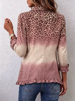 Retro Leopard Pattern Art Print Ruffle Casual Stylish Cotton Lapel Coat