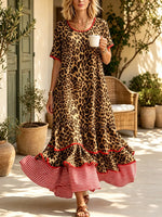 Women's Leopard Striped Tiered Maxi Dress