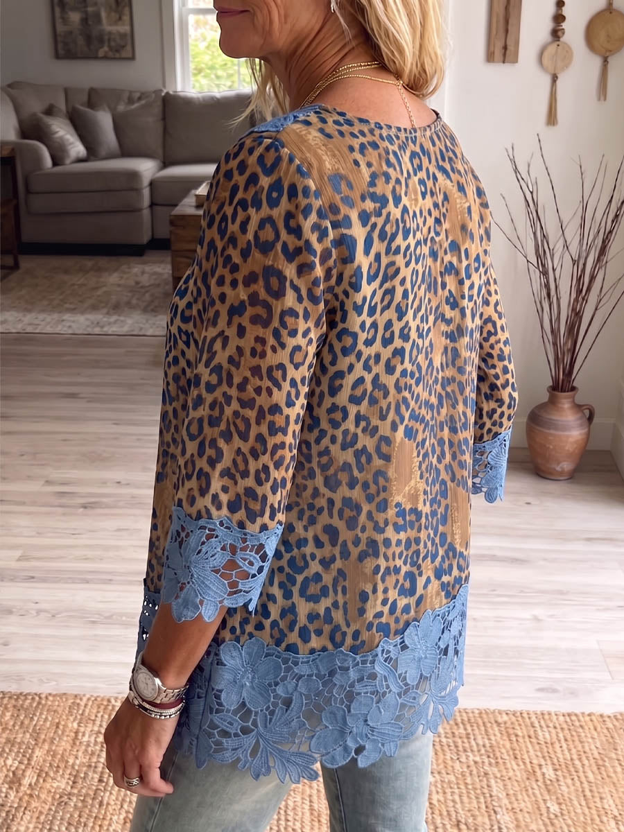 Vintage Elegant Openwork Lace Patchwork Shirt