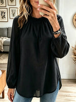 Women's Ruffled High Neck Balloon Sleeve Blouse