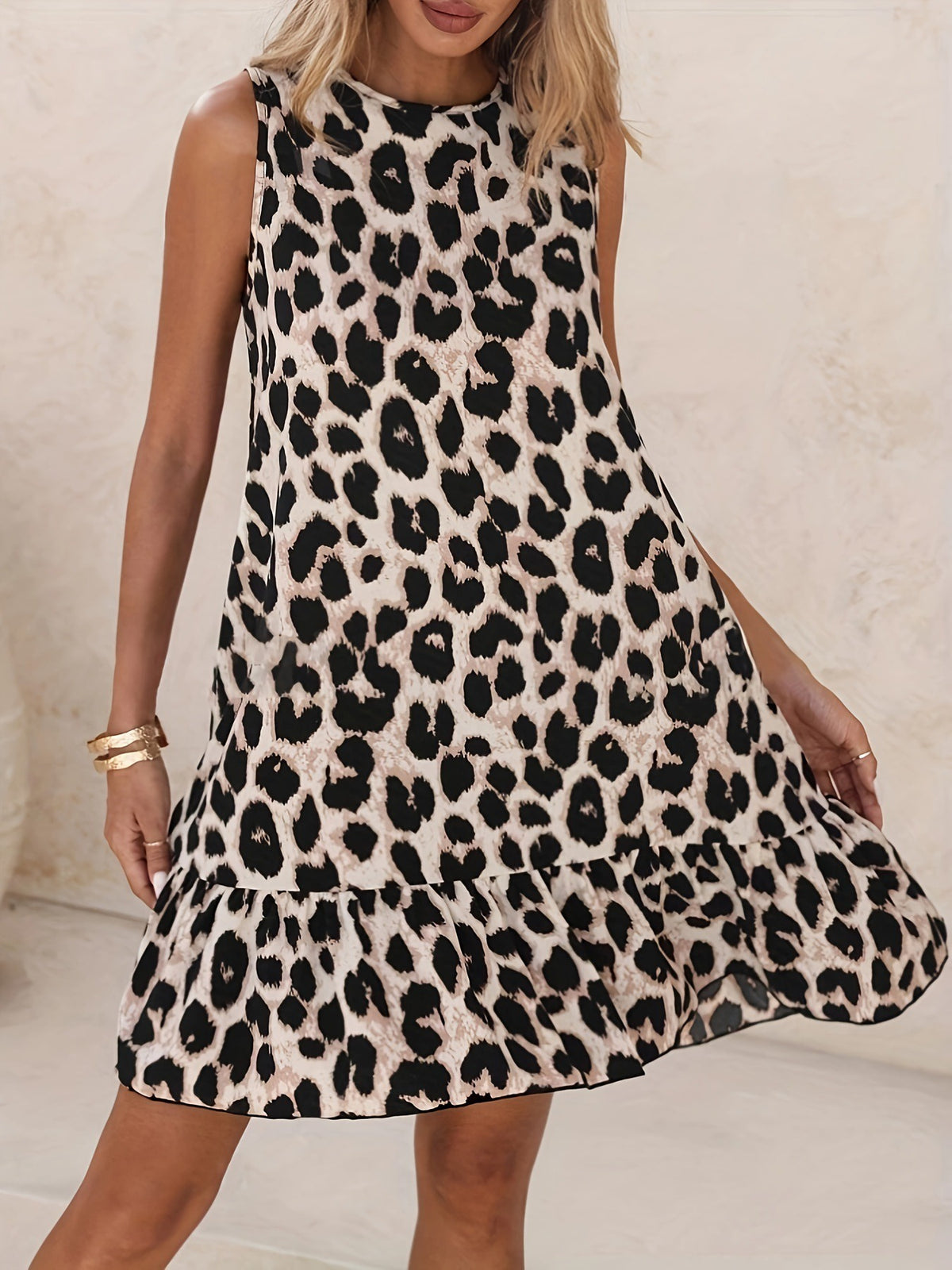 Women's Leopard Ruffle Hem Tank Dress