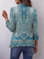 Retro Floral Pattern Art Print Ruffle Casual Stylish Cotton Lapel Coat