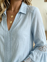 Women's Openwork Crochet 3/4 Bell Sleeve Blouse