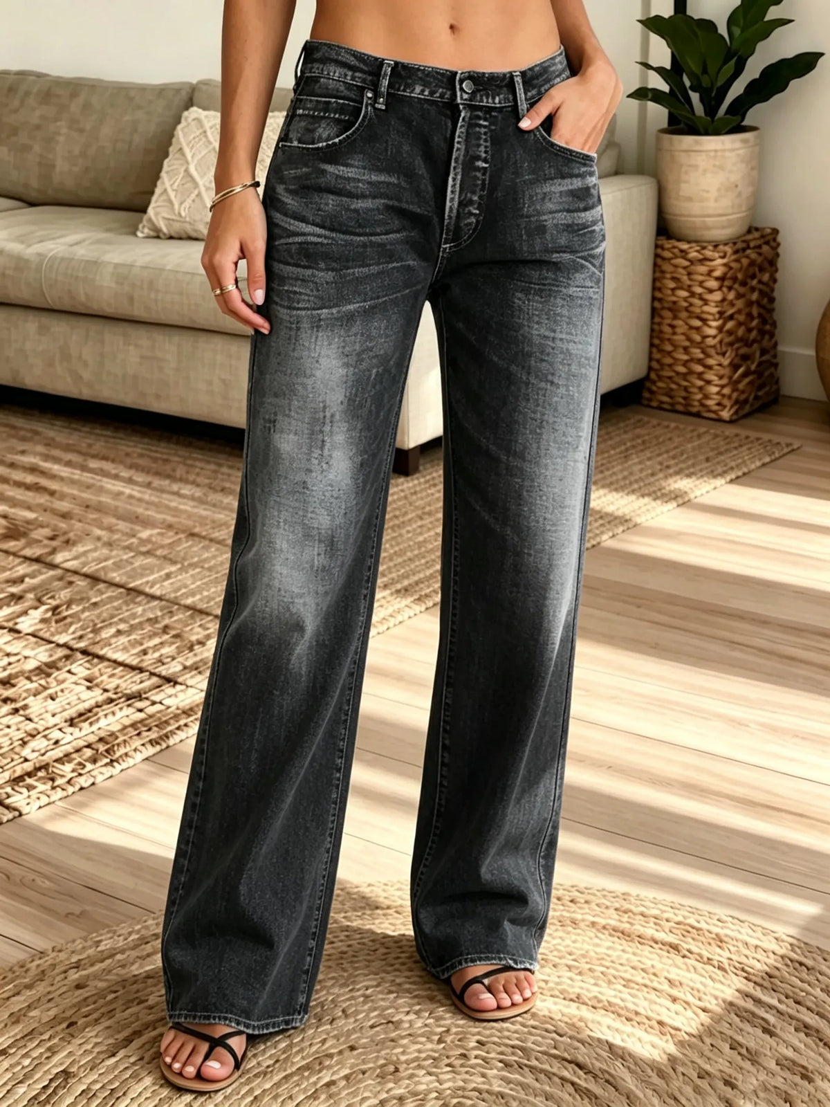 Multi-Color Options Women's Vintage Washed Loose-Fit Straight Jeans