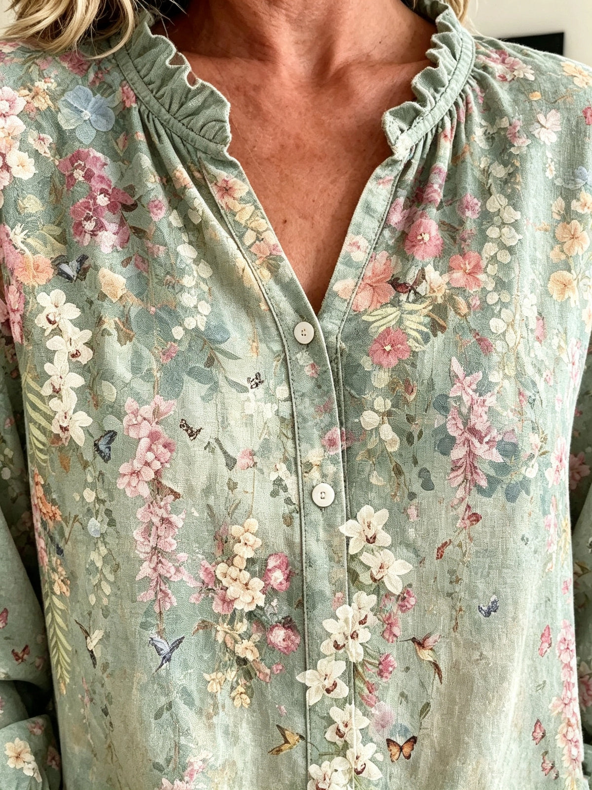 Women's Garden Floral Button-Down Blouse