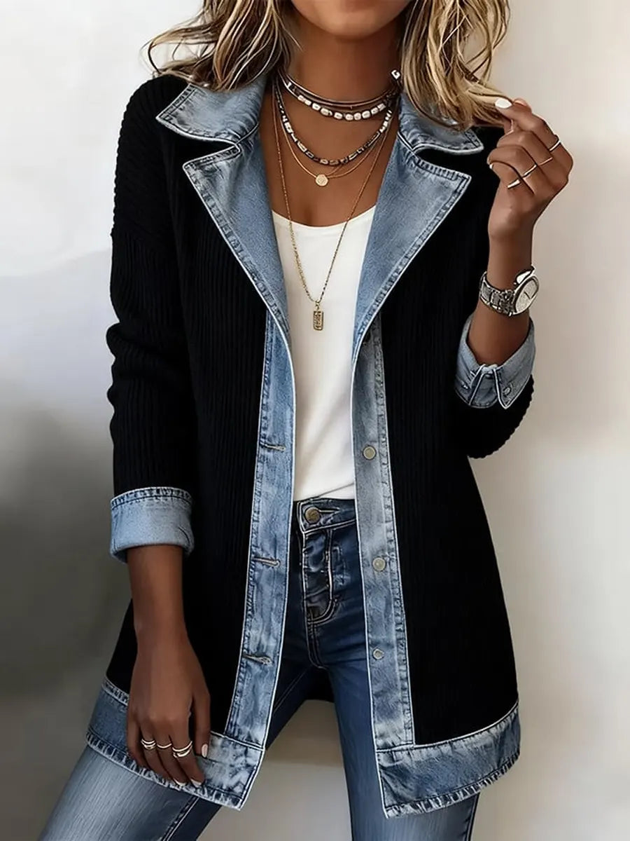 Retro Patchwork Art Casual Stylish Lapel Long Sleeve Coat