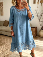 Women's Floral Crochet Cutout Denim Dress