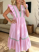 Women's Scalloped Trim Ruffle Tiered Midi Dress
