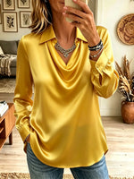 Women's Cowl Neck Collared Satin Blouse