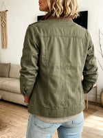 Women Olive Green Utility Cargo Jacket Zip‑Up Multi‑Pocket Casual Outerwear