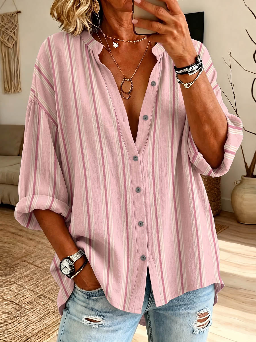 Vintage Elegant Button Long Sleeve Patterned Shirt