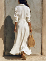 Retro Elegant Lapel Art Button Casual Long Sleeve Stylish Long Dress