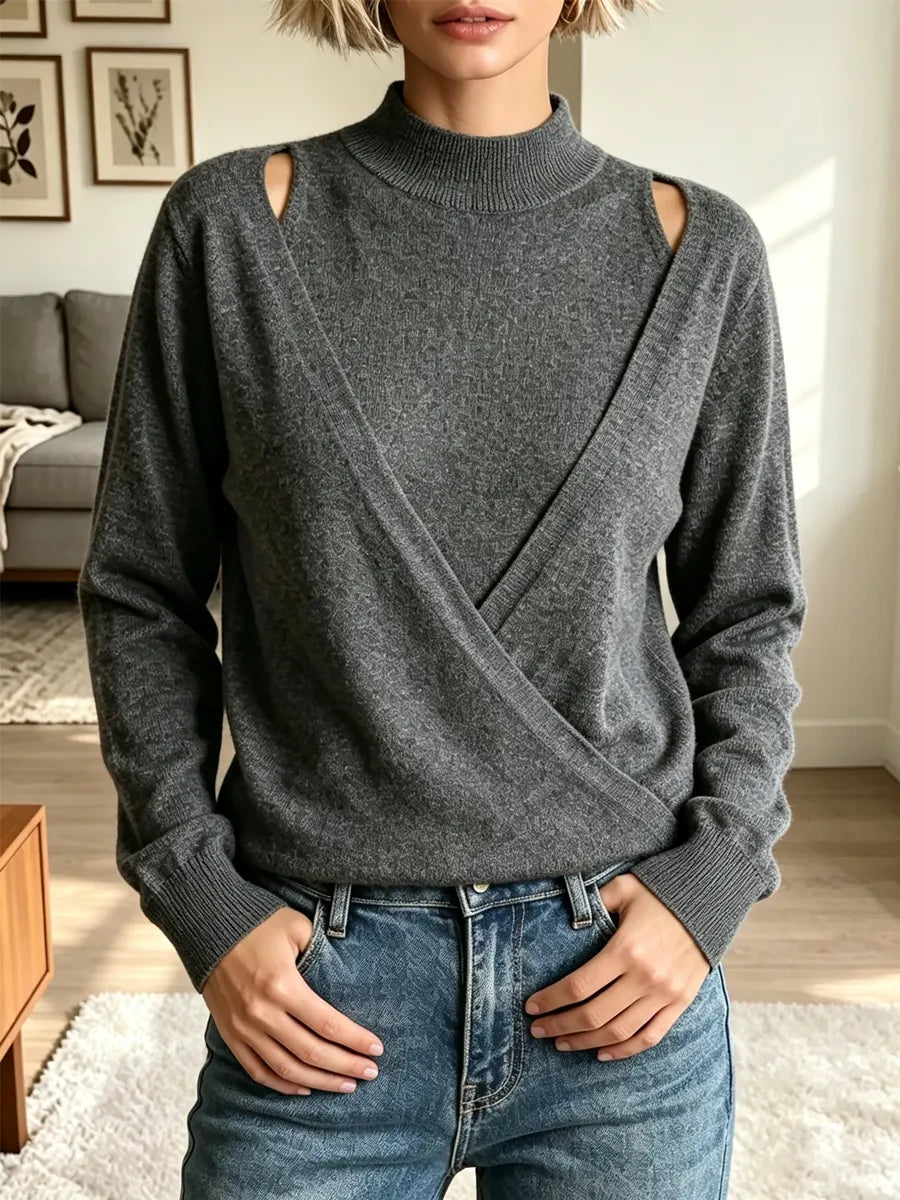 Elegant Hollow Turtleneck Knit Art Casual Stylish Long Sleeve Top