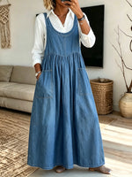 Women's Pocket Denim Overall Maxi Dress